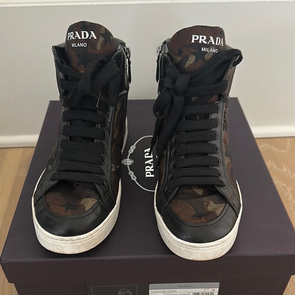 Prada Brown and Black Sneakers with Camouflage Design